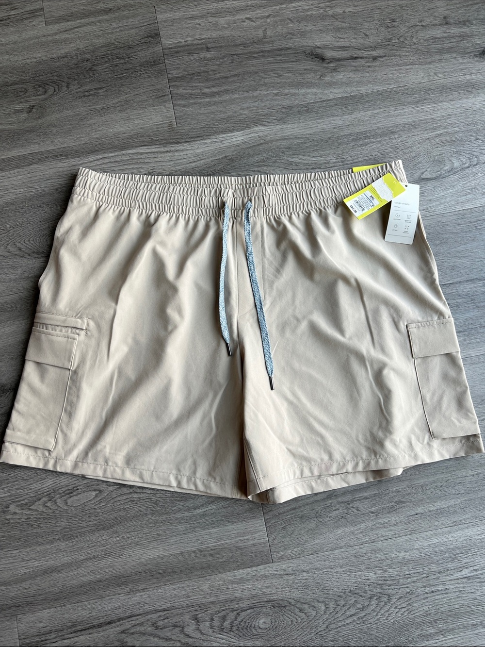 Men's Beige Cargo Swim Shorts with Drawstring